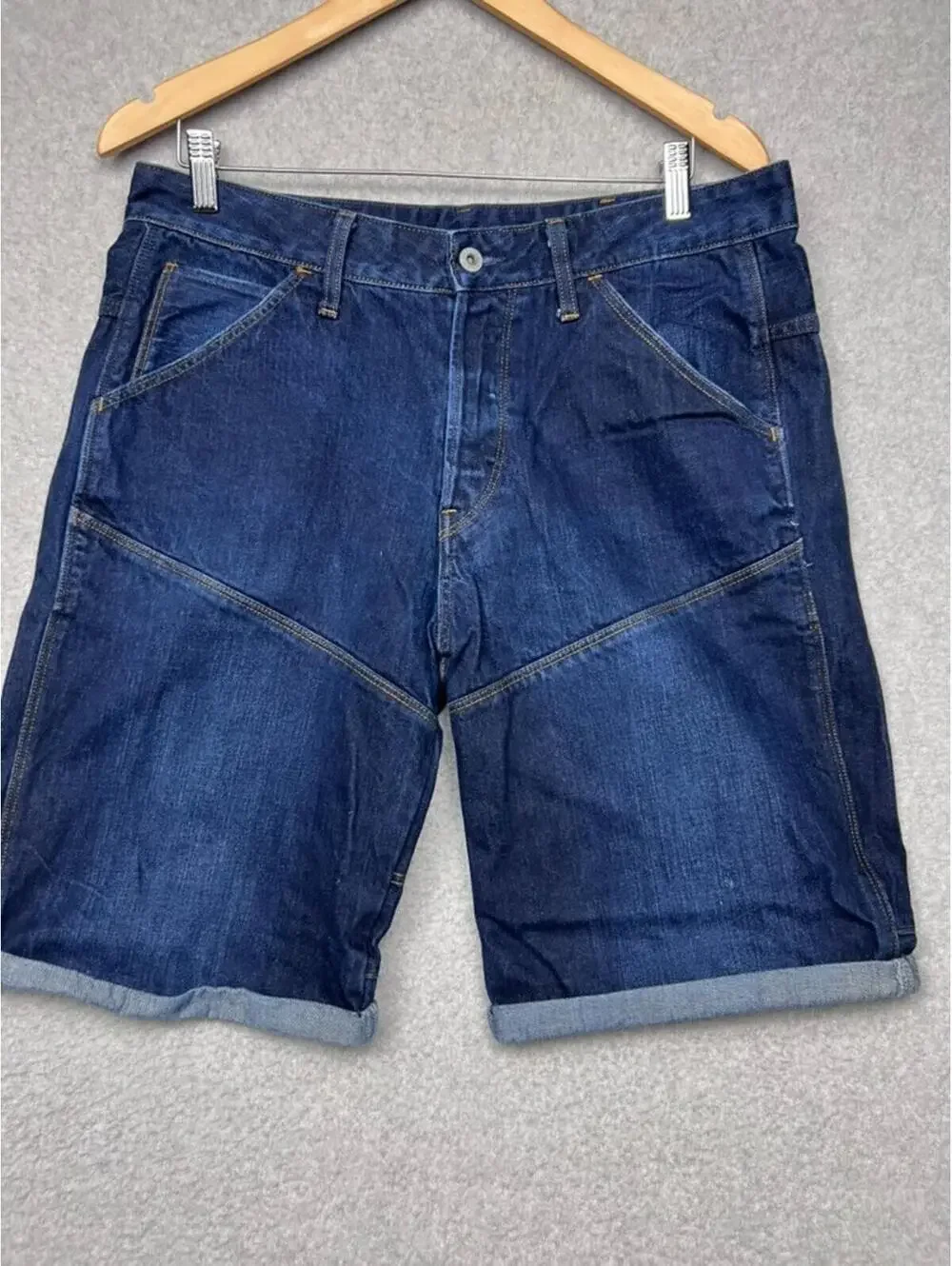 G-STAR RAW D-Staq 3D Denim Shorts 32 Dark Wash 9-Pocket Utility Streetwear Jorts